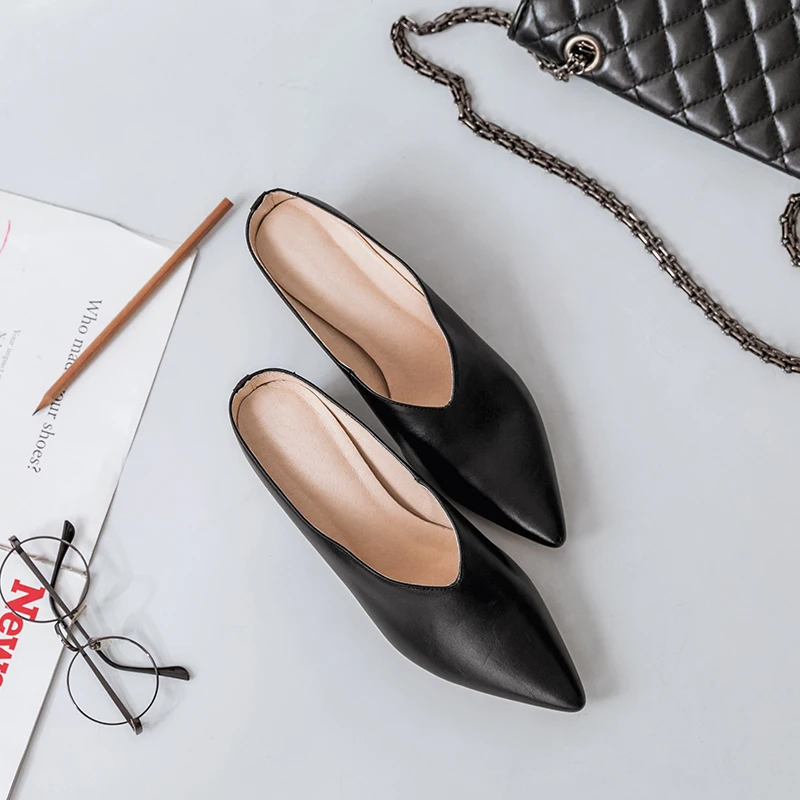 Сандалии женские из натуральной кожи босоножки без застежек заостренный носок