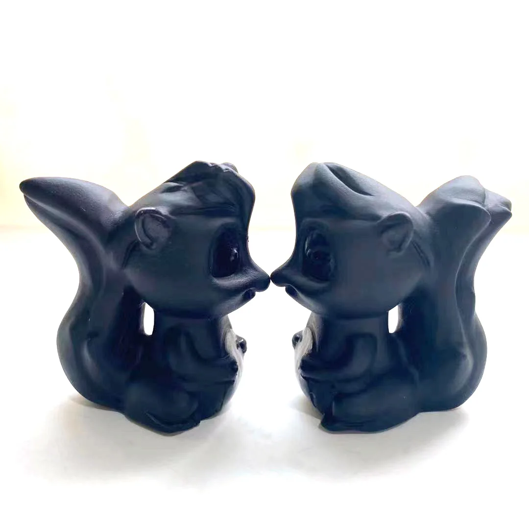 

Free Shipping Natural Crystal High Quality Hand Carving Crystal Black Obsidian Squirrel for geomantic omen and gifts YJL