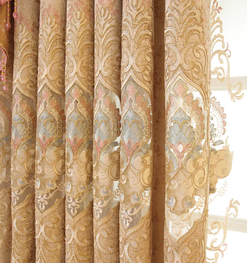 Cloth Curtain Европейская роскошная шенилловая ткань, занавеска для гостиной, окна, занавески, корона, вышитые золотые затемненные занавески для спальни, WP232D3 - Цвет: Cloth Curtain