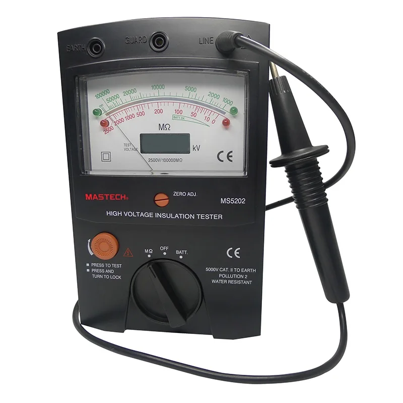 MASTECH MS5202 2500V Digital/Analogue Megger Pointer Insulation Resistance Tester Max to 100000Mohm | Meters