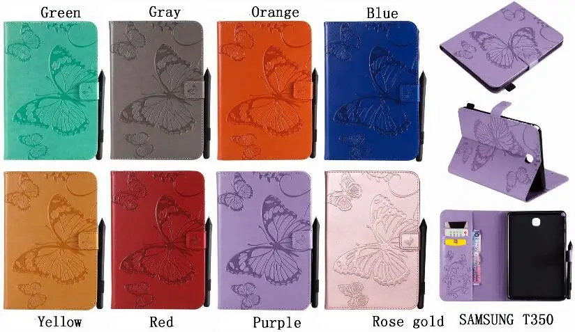 

ТПУ + ПУ чехол для Samsung Galaxy Tab A 8,0 дюймов SM-T350 T355 SM-T355 чехол Funda планшет 3D бабочки флип-чехол с подставкой