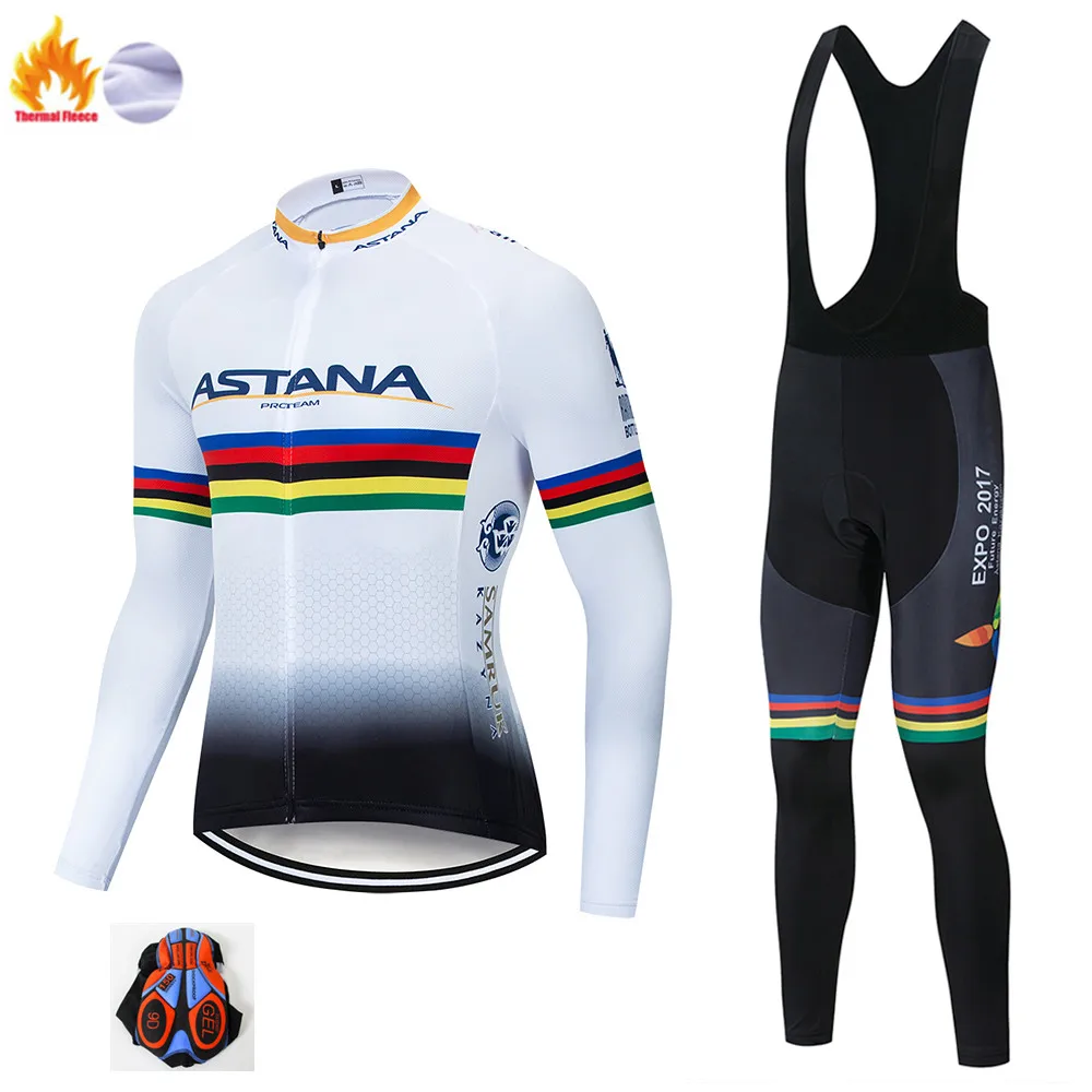 Астана Maillot Ropa Ciclismo Invierno зимняя велосипедная Джерси термальная флисовая одежда с длинным рукавом велосипедная одежда - Цвет: Winter suit