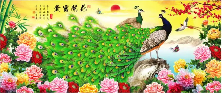 

3d photo wallpaper custom mural Peacock Peony Flowers Flying Birds home decor living room wallpaper for walls 3 d in rolls