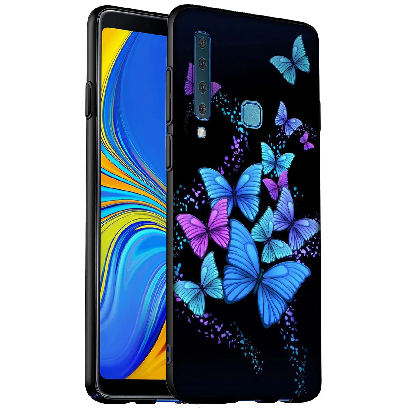 Butterfly Blue flower Luxury rose Soft Silicone Phone Case for Samsung Galaxy A6 A7 A8 A9 2018 A3 A5 2016 2017 Note 9 8 10 Plus |