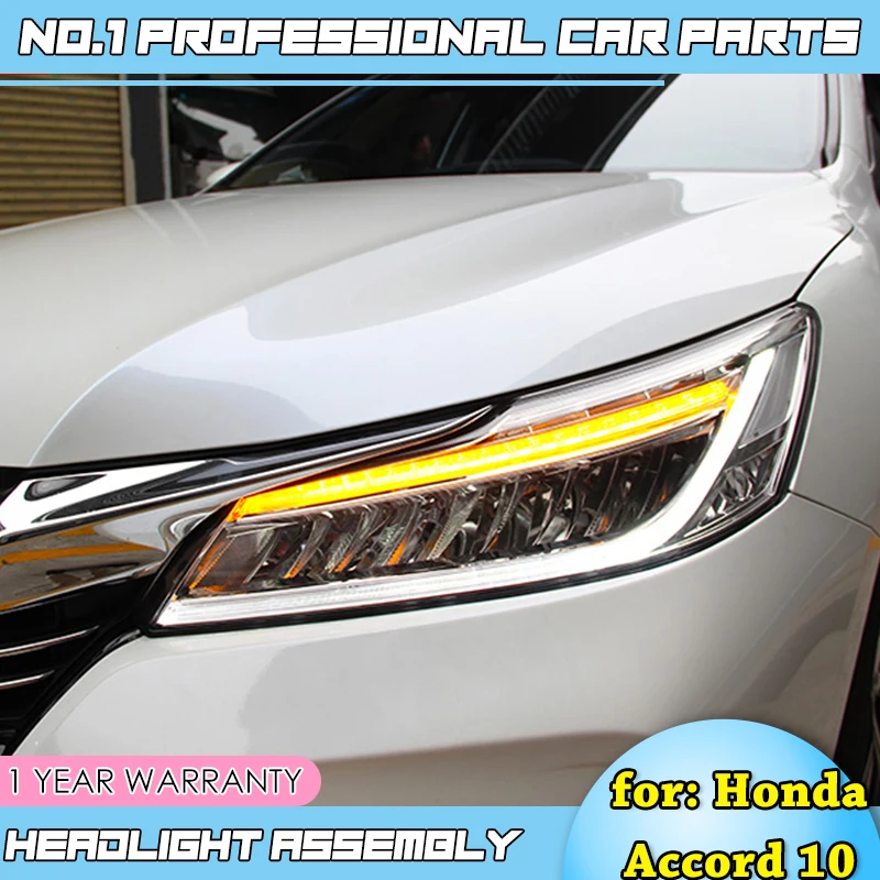 car accessories for Honda Accord 10th Headlights 2016 2017 LED High Beam Low With Yellow Turning Signal Bar | Автомобили и