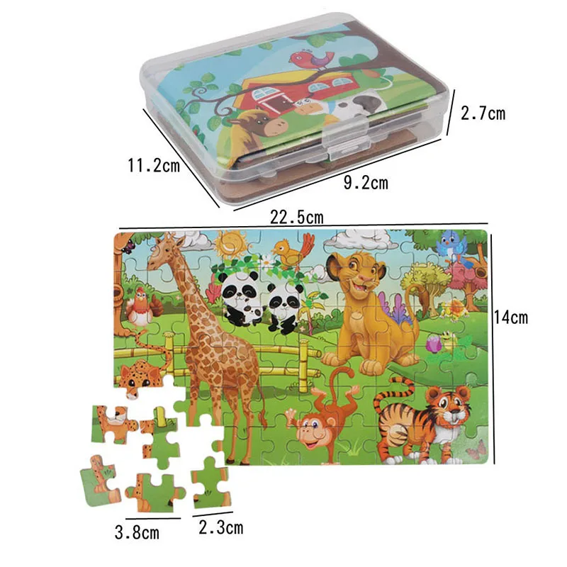 

DIY Wooden Puzzle Cartoon Boxed Jigsaw Animal Traffic Number Letter Early Educational Toys Gifts For Children Kids Baby