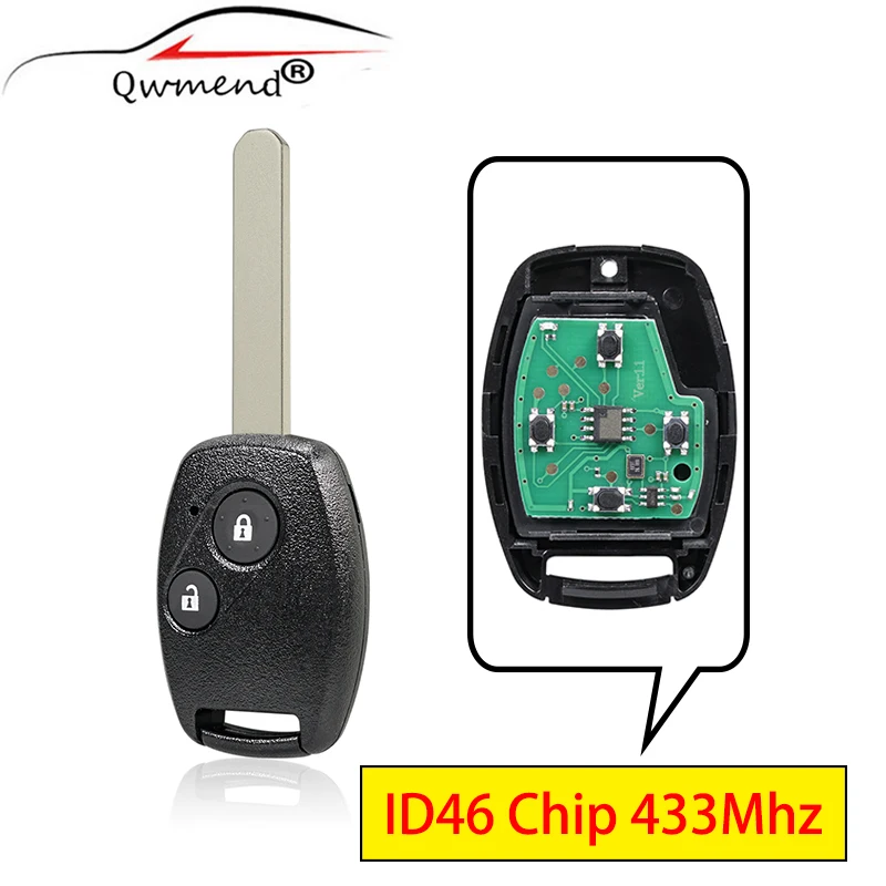 QWMEND 2 3 Button Car Remote Key for Honda CR-V CRV Civic Insight Ridgeline Accord 2003-2009 Car Key FSK ID46 Chip 433Mhz