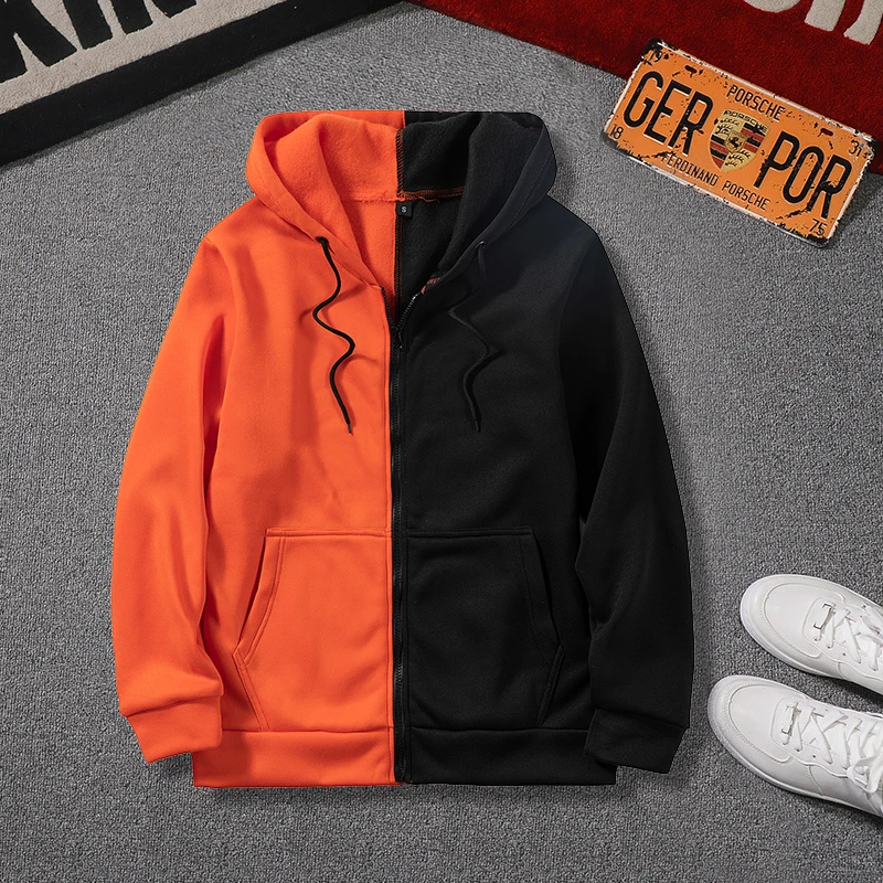 

Spring Mens Hoodies Solid Splice Casual Zipper Hooded Sweatshirts Nice Men Sportswear Loose Fleece Hoodies Tracksuit Clothing