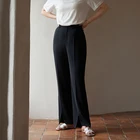 DUSHU офисные женские черные брюки с разрезом подол Костюмные брюки с высокой талией черные свободные брюки для женщин