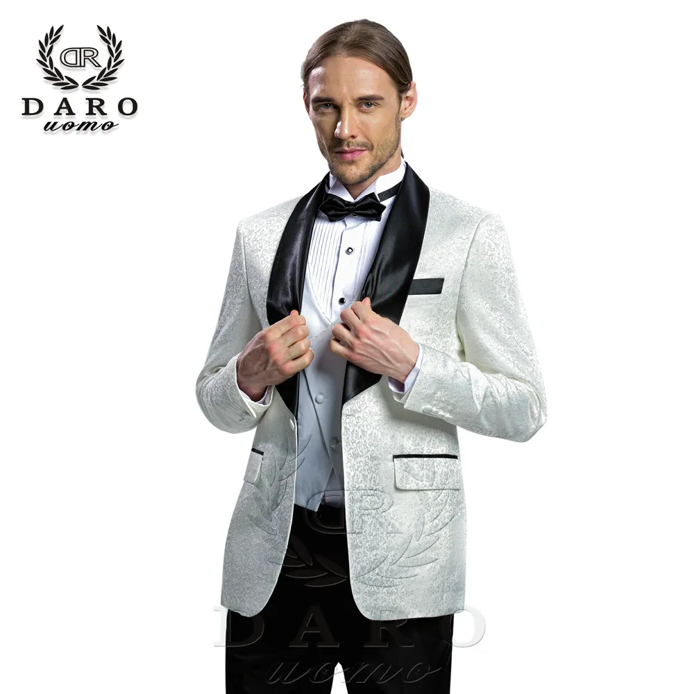 DRV-8859-white DARO, новинка, мужской костюм, 3 предмета, смокинг, приталенный, синий, серый, белый, для свадебного платья, костюмы, Блейзер, брюки и жилет, DR8859 - Цвет: DRV-8859-white