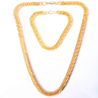 silvergold plated cuban chain clasp necklace bracelet sets 43cm7mm