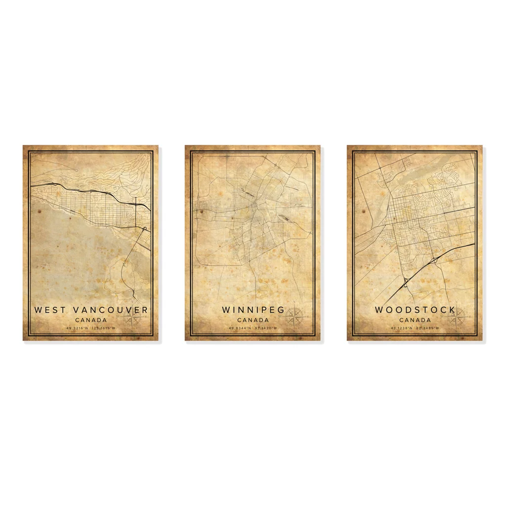 Винтажная карта винтажного города Винтаж Виннипег WOODSTOCK Дорожная канады плакат