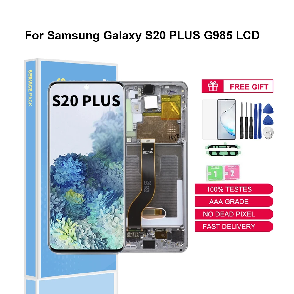 

ЖК-дисплей Super AMOLED для Samsung Galaxy S20 PLUS G985 G985F/DS, сенсорный экран с дигитайзером и рамкой, запасные части, оригинал