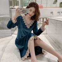 womens nightdress autumn winter velvet korean luxury solid color princess long sleeve loose home clothes sexy nightgown