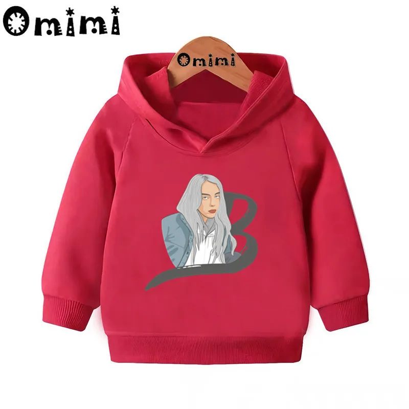 Детские толстовки с принтом Billie Eilish; Детские повседневные толстовки с капюшоном; пуловер для малышей; топы для маленьких девочек и мальчиков; осенняя одежда; KMT4569 - Цвет: Red-4569D