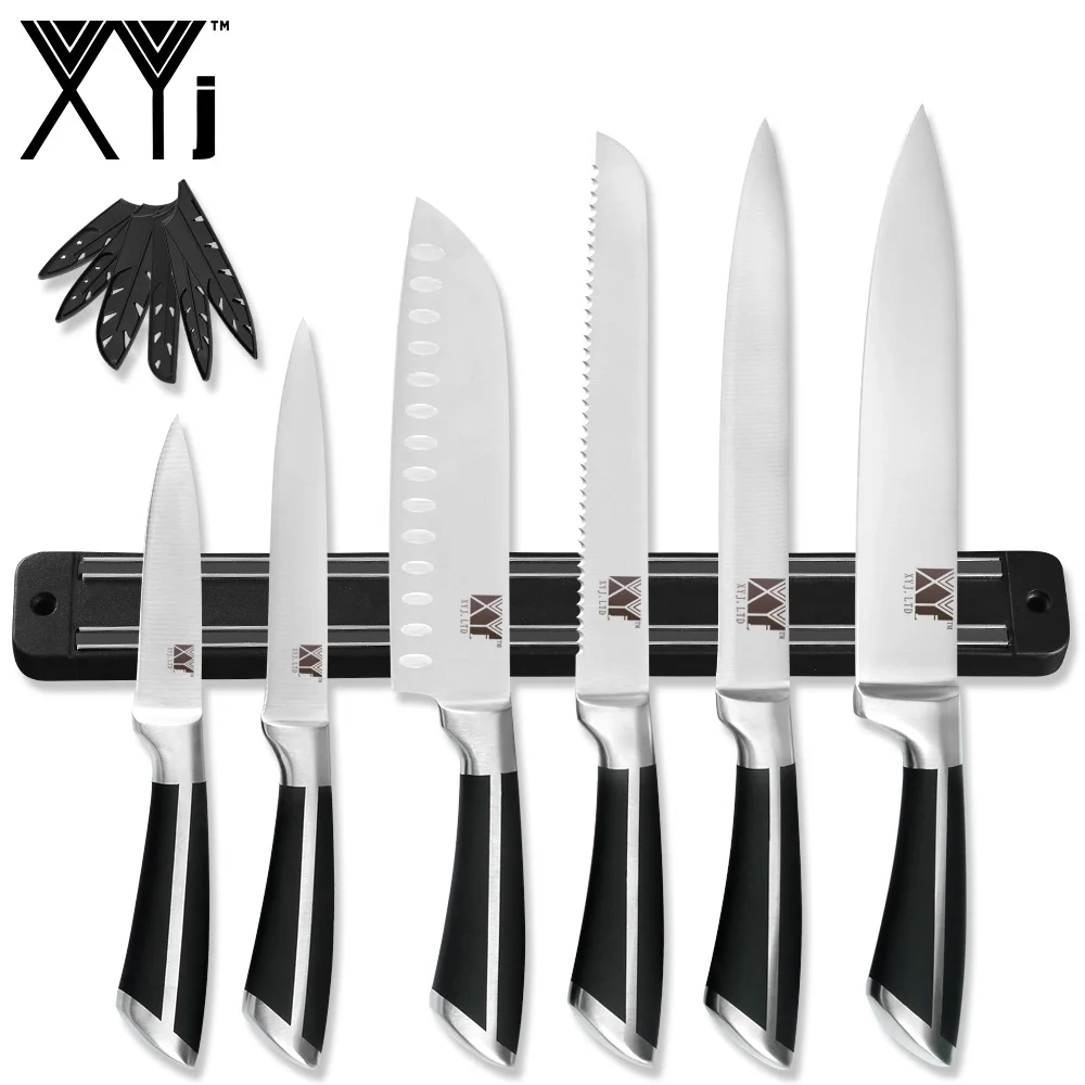 A.7PCS SET XYj готовка 7 комплект ножей 3CR13 из нержавеющей стали острое лезвие 13 ''Магнитный настенный держатель для ножей кухня аксессуар бесплатные чехлы - Цвет: A.7PCS SET