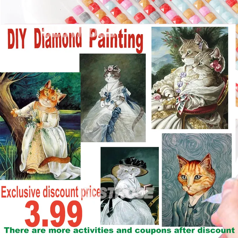 

Diamond Painting Animal Cross Stitch Kit Cat In Clothes Customizable Wall Art for Bedroom and Living Room Decor