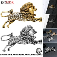 crystal jungle king lion brooch pin buckle men badge fashion vintage lovely animal dog rhinestone brooches for women accessories