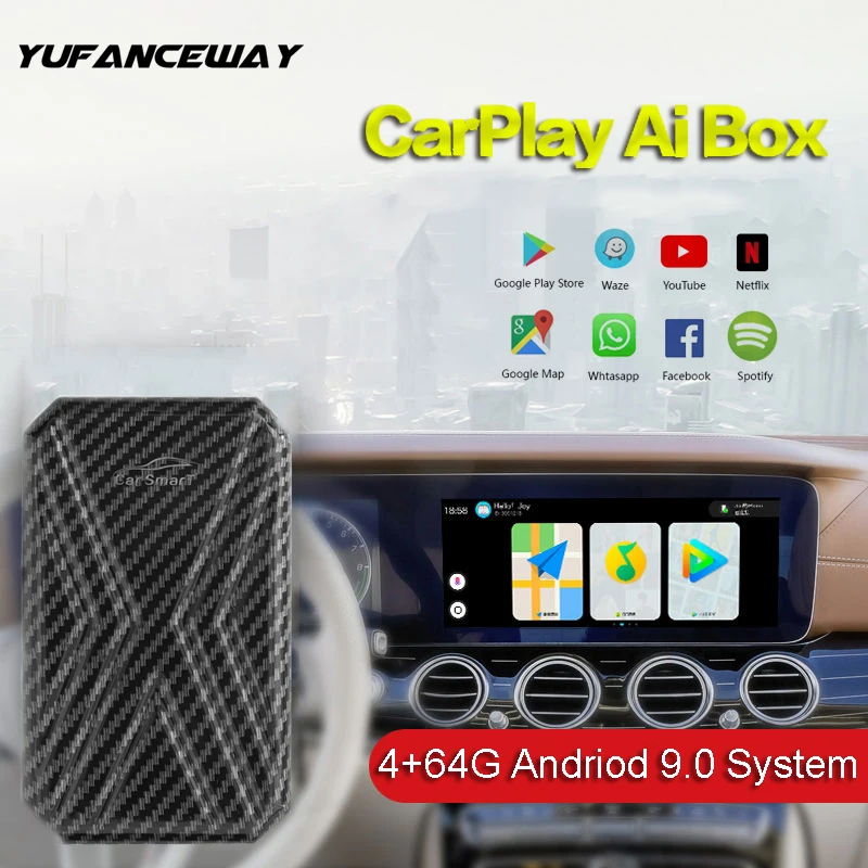 

Для Apple Carplay Android AI Box Автомобильный мультимедийный плеер 4 + 32G Mirror Link Беспроводной Carplay Android 9,0 Автомобильная ТВ-приставка USB