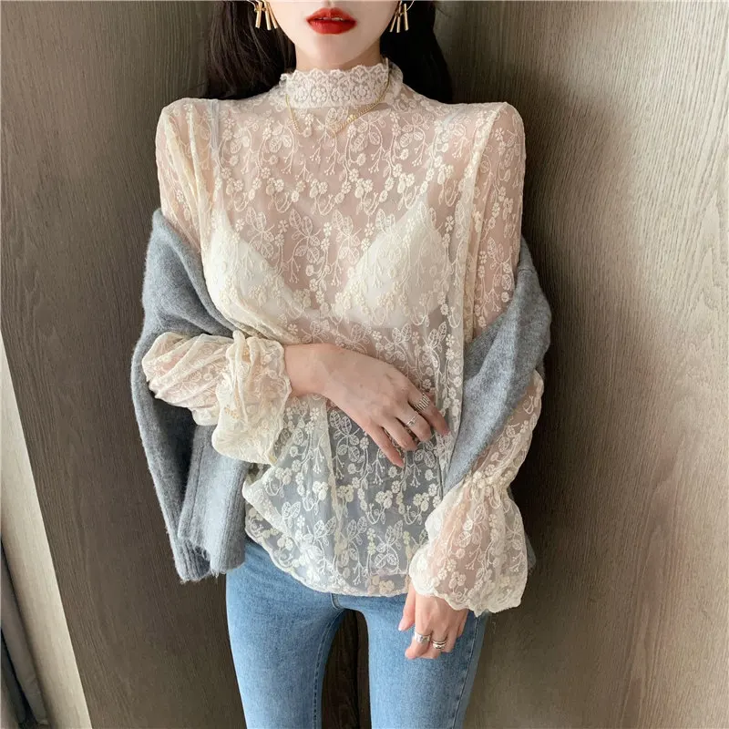 RealShe сетчатая женская футболка с высоким воротом и длинным рукавом однотонная