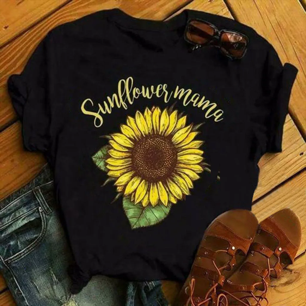Футболка женская с принтом Sunflower Power Свободная Повседневная рубашка Харадзюку