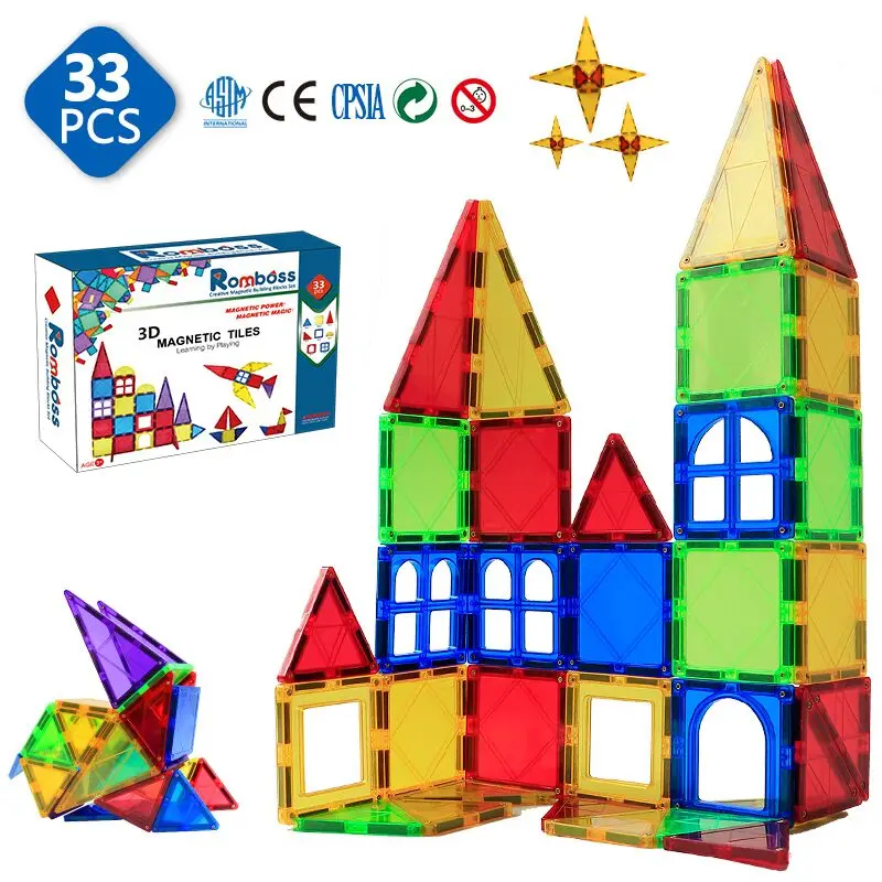 

33PCS Big Size Constuction Square Magnetic Building Blocks Construction Games Magnet Designer Toy Magnetic Tiles for Kids Gifts