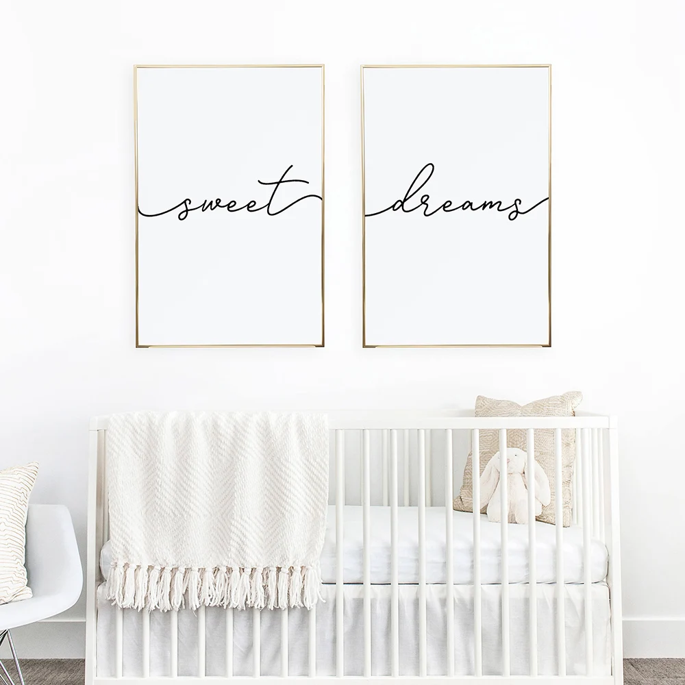

Минималистичная фотография искусства стены на холсте с надписью «Sweet Dreams» для детской комнаты или детской спальни