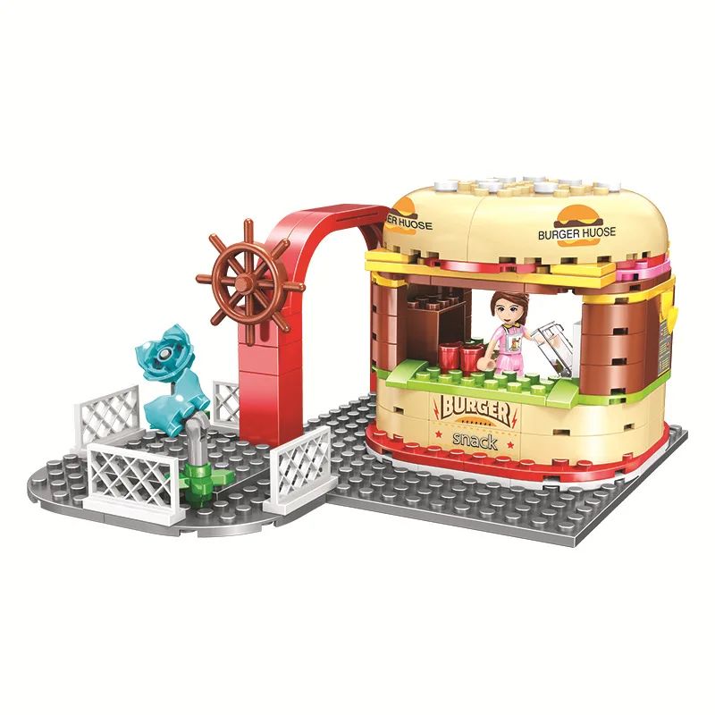 

Children's toys small particle building blocks girls' Eli Land mini street view model burger house