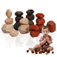 18pcs baby wooden toys wooden stacking blocks set balancing stacked stone building block game rainbow creative montessori toys