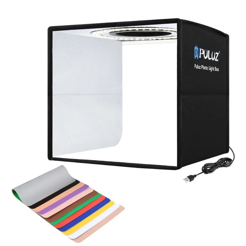 

J60A 25cm Folding Photo Lighting Box Shooting Tent LED Light Box with 12-color Backdrops,Tabletop Lightbox with Background