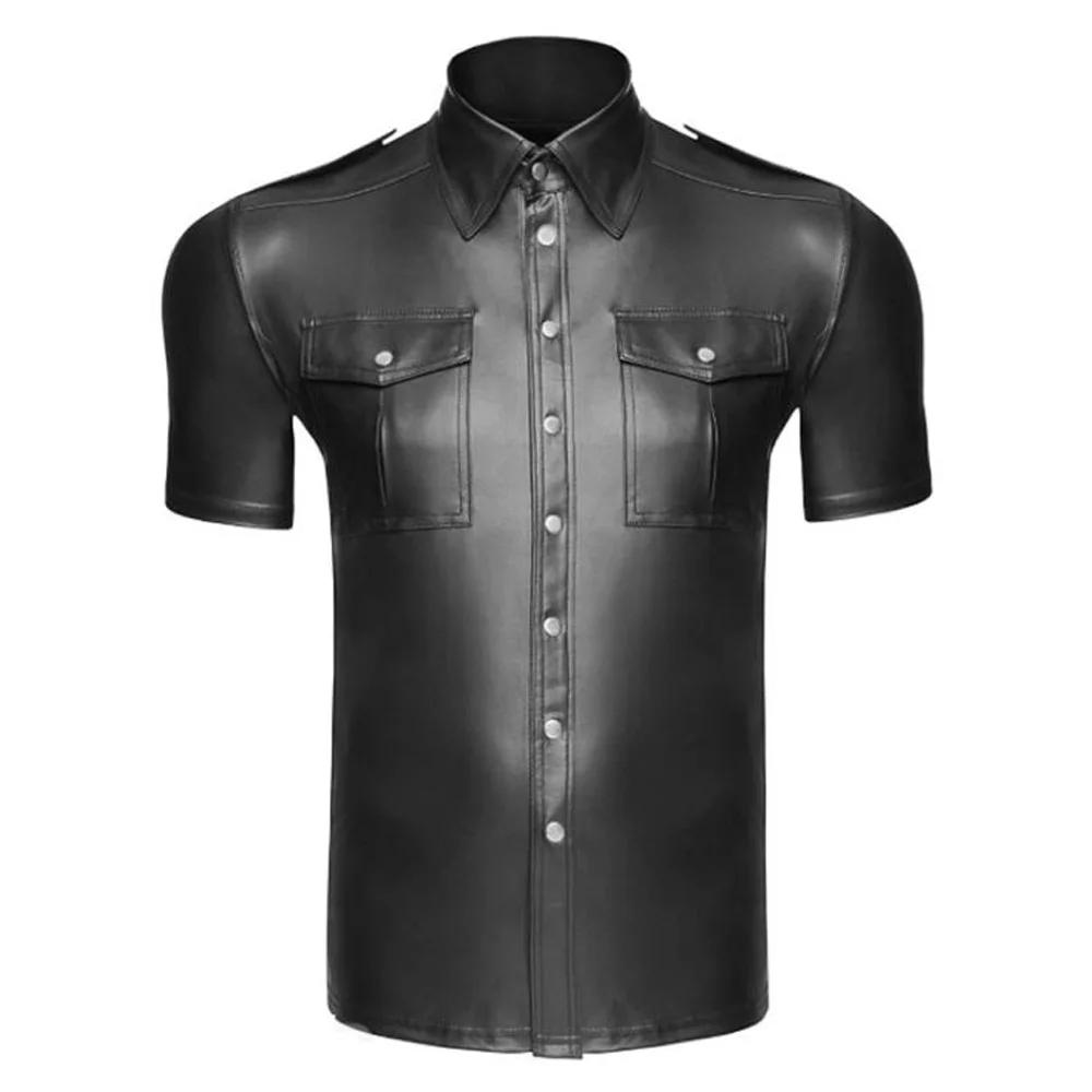 Рубашка мужская стрейчевая из искусственной кожи короткий рукав пуговицы