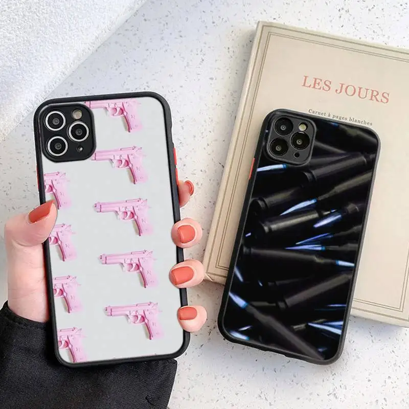 

Shooting So Cool Gun Phone Case Black Transparent Matte For IPhone 7 8 11 12 S Mini Pro X XS XR MAX Plus Cover Shell