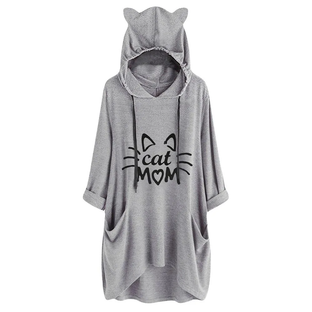 Толстовки с кошачьими ушками женские осенние толстовки мультяшным принтом на