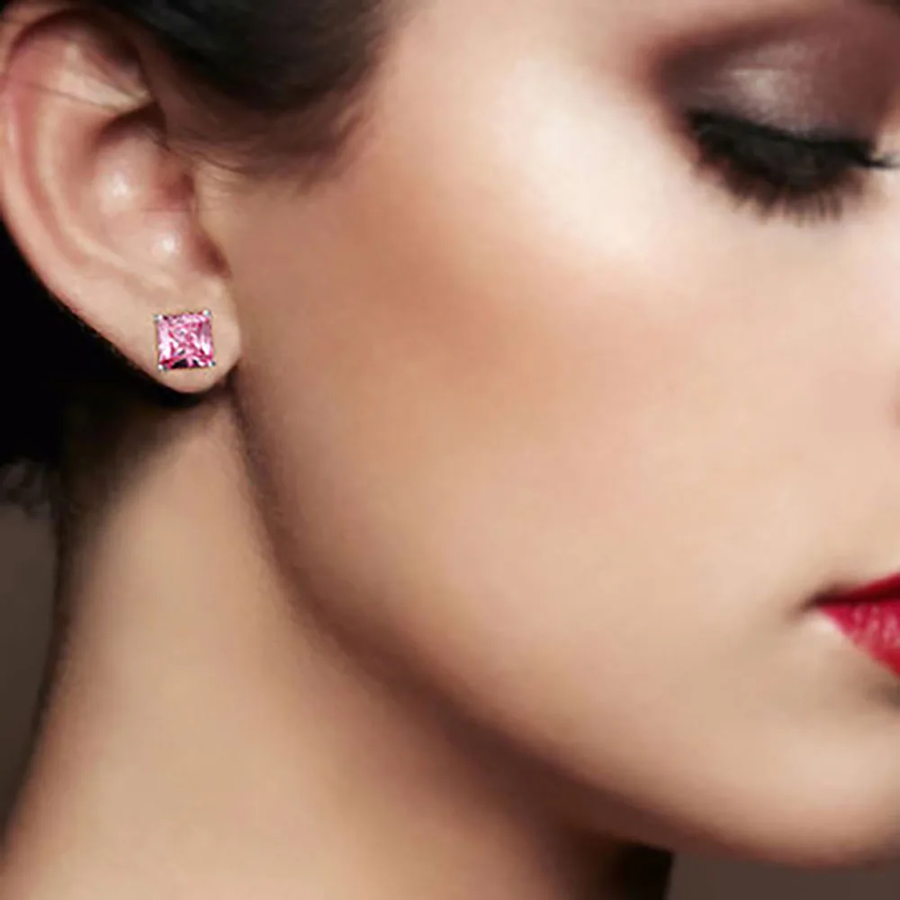 

Classical Sterling Silver 925 Square Simulation Sunlight Topaz Turquoise Ruby Gemstone Stud Women's Earrings Jewelry Wholesale