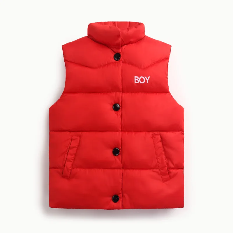 Модный осенне зимний жилет для мальчиков и девочек красный черный пуховый