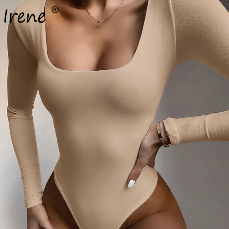 Ирен сексуальное боди для женщин Повседневное одноцветное с длинными рукавами
