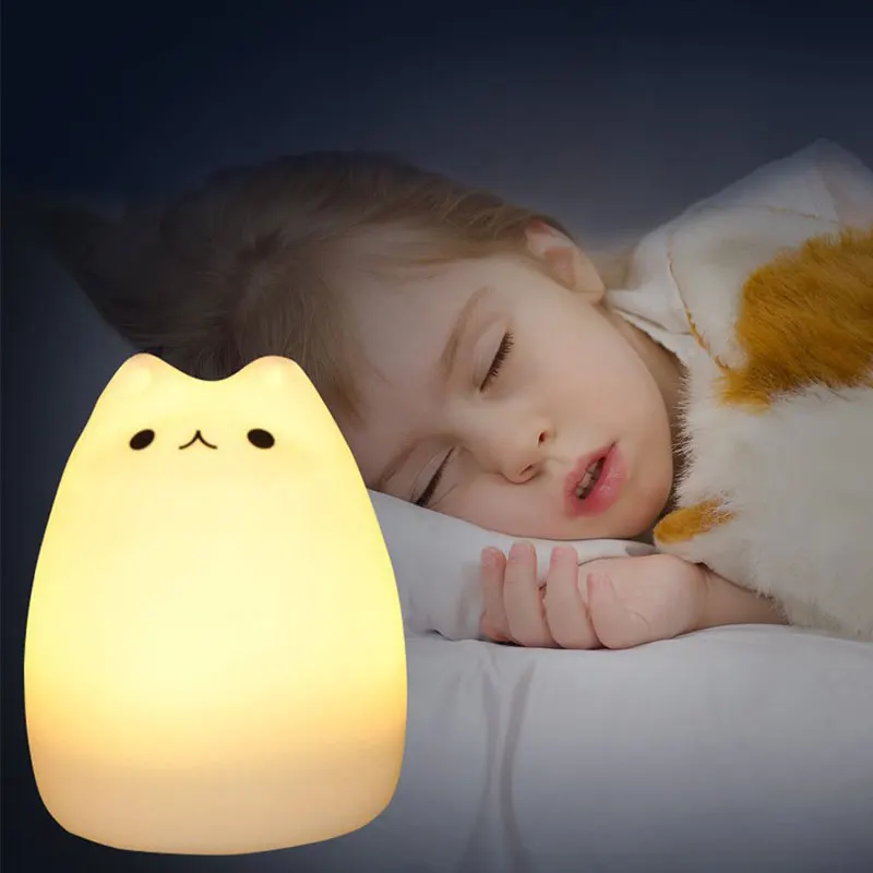 Светодиодный ночник с силиконовым сенсором для кошек USB Перезаряжаемый спальни