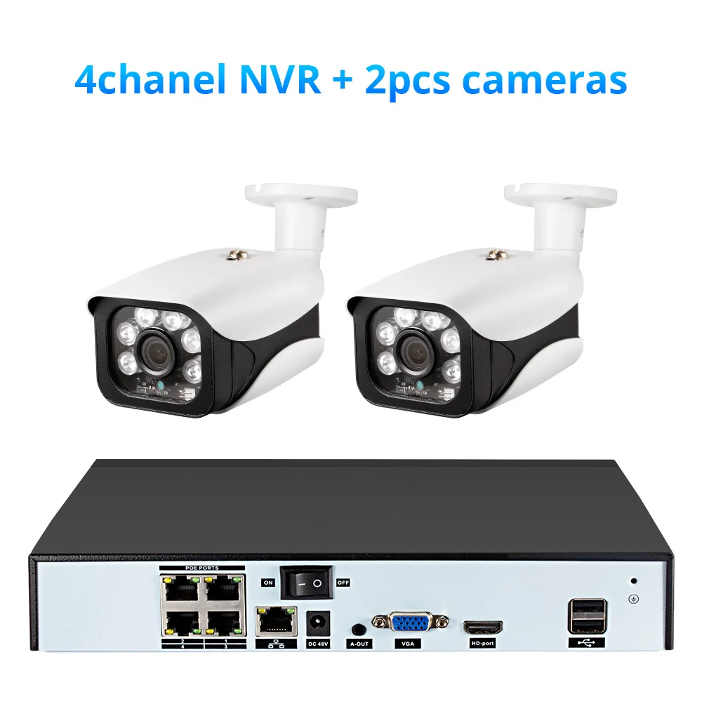 4CH NVR 2Cameras Fuers запись лица H.265 8CH POE NVR комплект 5MP POE наружная камера CCTV камера система домашней безопасности комплект видеонаблюдения просмотр приложения - Цвет: 4CH NVR 2Cameras