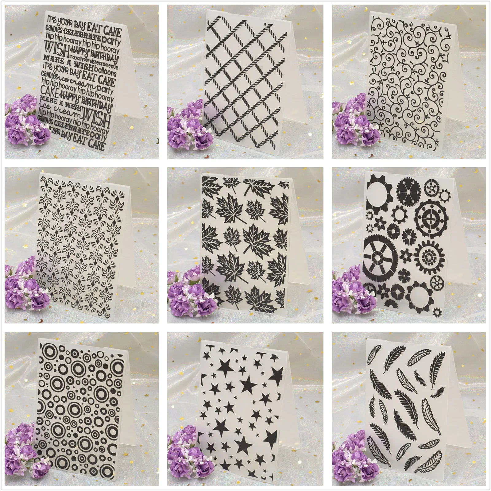 С днем рождения слова штампы Пластиковые тиснение Папка Бумага шаблон для