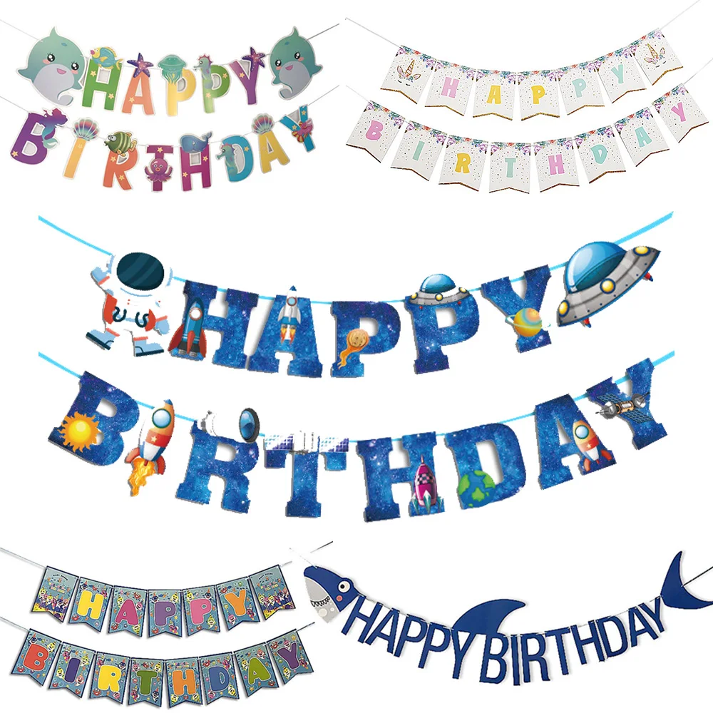 Баннер на день рождения флаг астронавта акулы флажки для малышей балета девочки