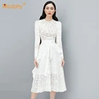 Женское платье с круглым вырезом, элегантное белое кружевное вечернее платье с длинным рукавом, весна 2021