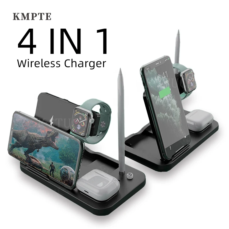 Беспроводное зарядное устройство KMPTE 4 в 1 для iPhone 12 Pro Max 11 Apple Watch 5 3 AirPods 2 15 Вт |