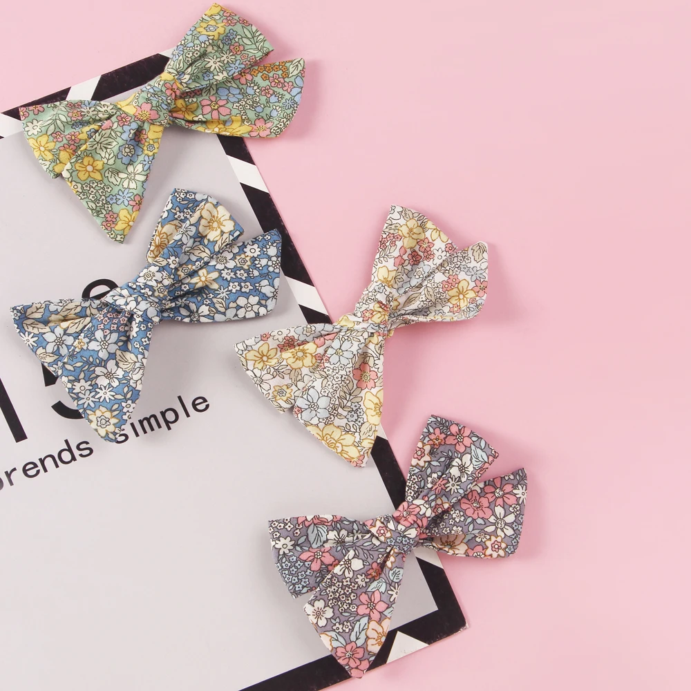 Новые заколки для волос из хлопка и льна с цветочным принтом бантом милых девочек
