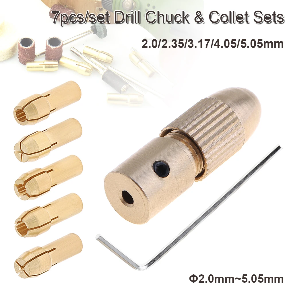 

7pcs/lot 2.35mm - 5.05mm Mini Self Tightening Drill Chucks support 0.5 - 3.0MM Drill Bit for ABS Board / Light Board Punch
