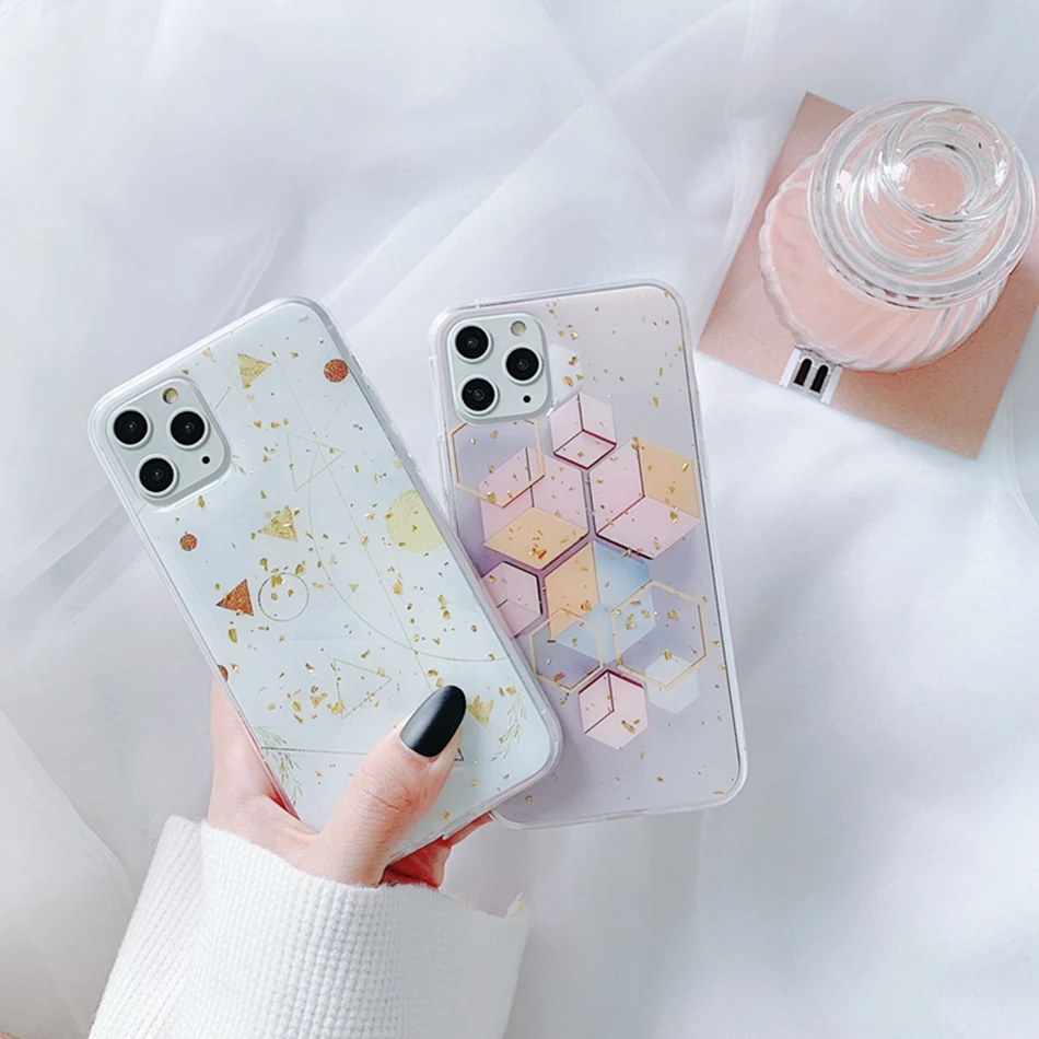 Роскошный Мраморный чехол для IPhone 11 12 Pro Max телефонный силиконовый с подставкой mini