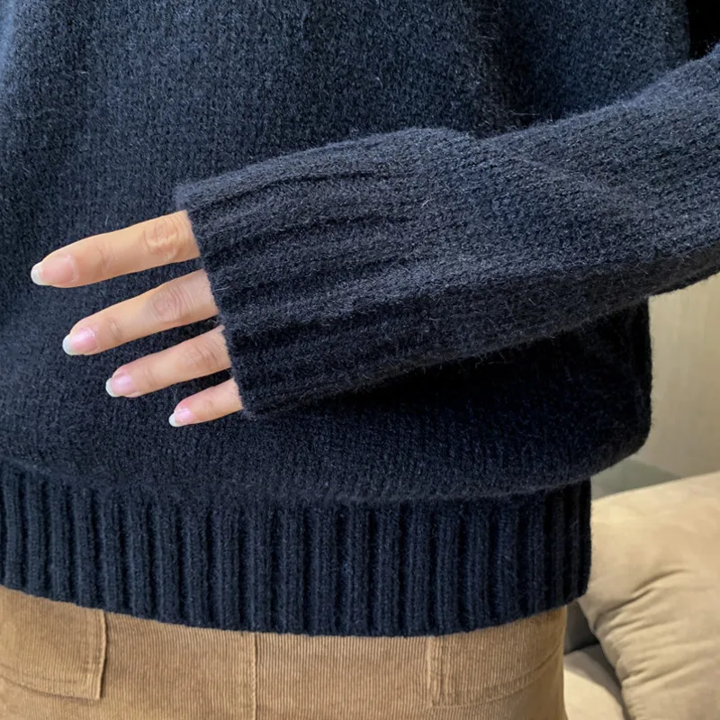 

2021 Autumn Winter Korean Fashion Loose Pullovers Sweater Versatile Casual Long Sleeve Solid Knit Tops Spliced Sueters De Mujer