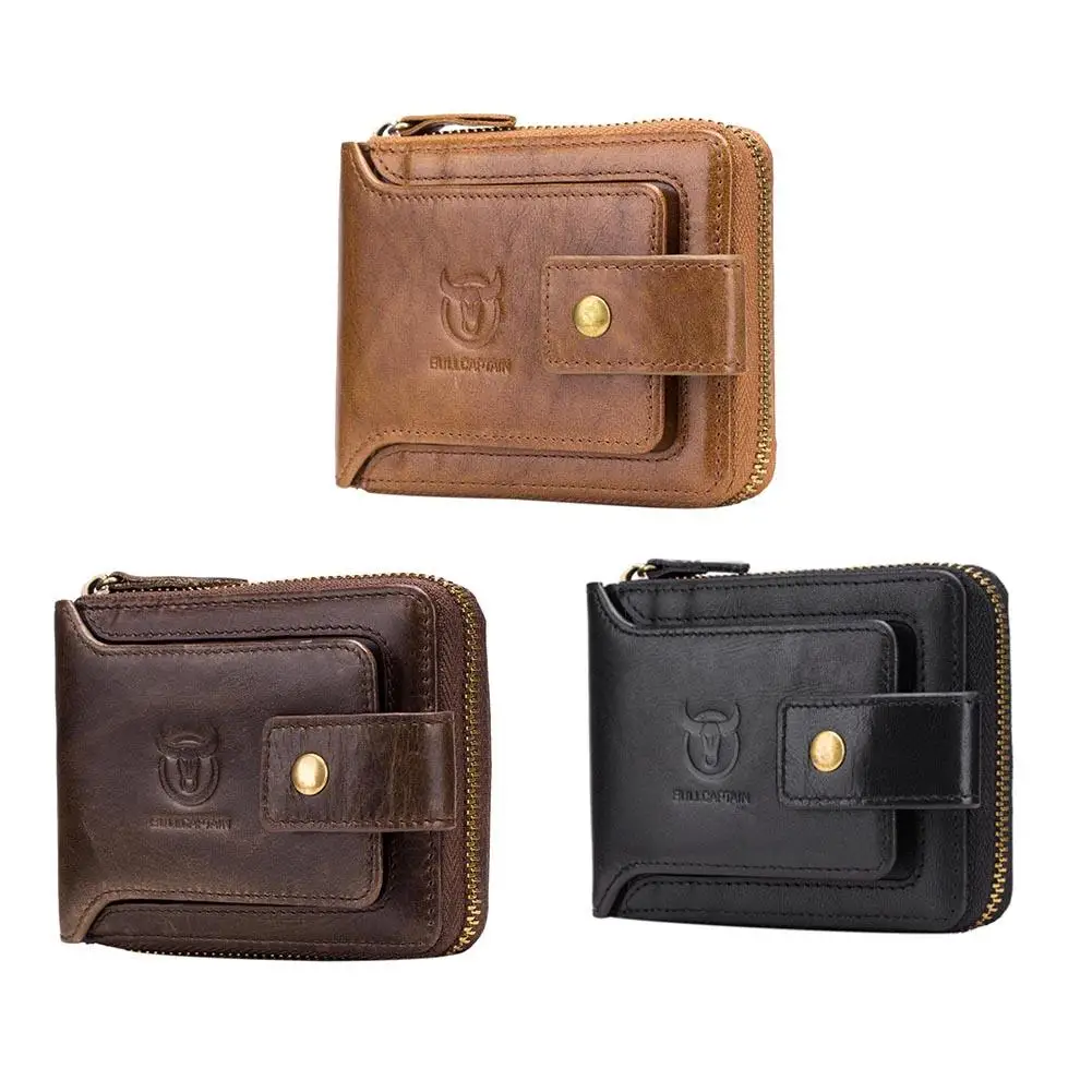 

Genuine Leather RFID Wallet Bag for Men Fashion Organizer Coin Purse Pockets Slim Zipper Clamp Wallet Card Holder