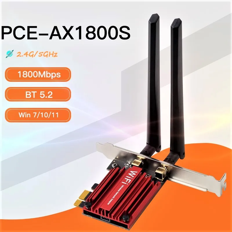 

Wi-Fi 6 1800 Мбит/с PCIe, сетевой адаптер, двухдиапазонный 2,4G/5 ГГц 802.11AX, совместим с Bluetooth, 5,2 Wi-Fi карта для ПК Win 10 11