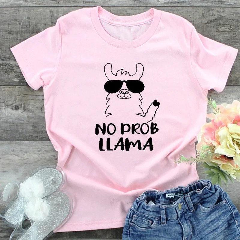 Женская футболка с коротким рукавом No Prob Llama Повседневная летняя забавным