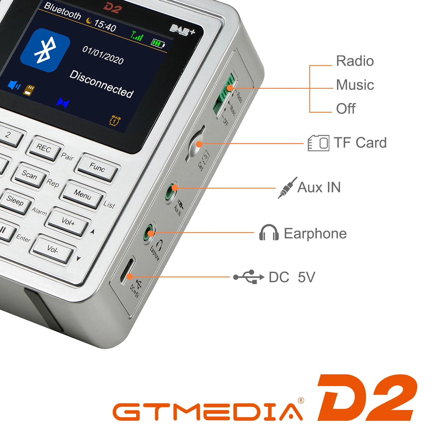радиоприемник цифровой Портативный DAB-радиоприёмник GTMEDIA D2 цифровое fm-радио с
